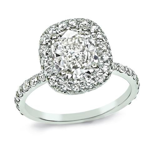 Cushion Cut Diamond 14k White Gold Halo Engagement Ring