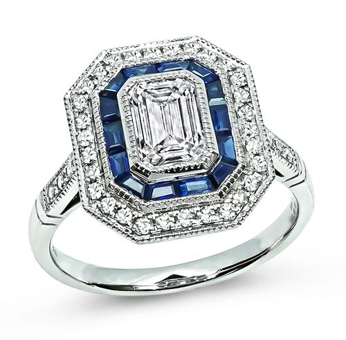 Emerald Cut Diamond Baguette Cut Diamond Round Cut Diamond Platinum Engagement Ring
