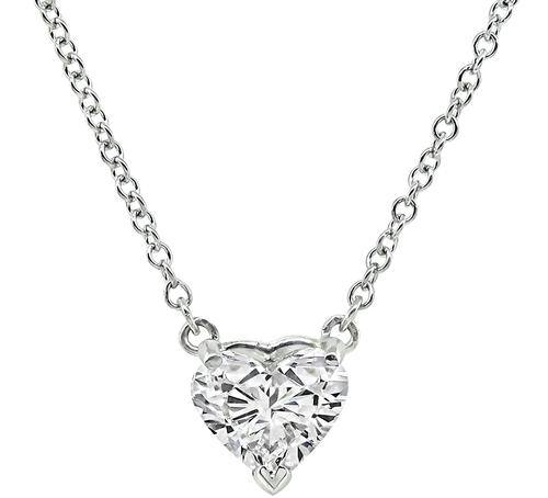 Heart Shape Diamond 14k White Gold Solitaire Pendant Necklace