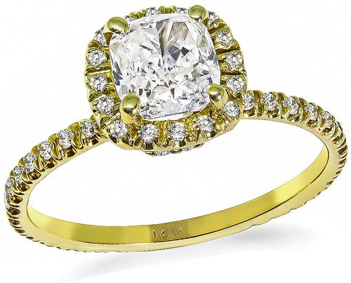 Cushion Cut Diamond 14k Yellow Gold Engagement Ring