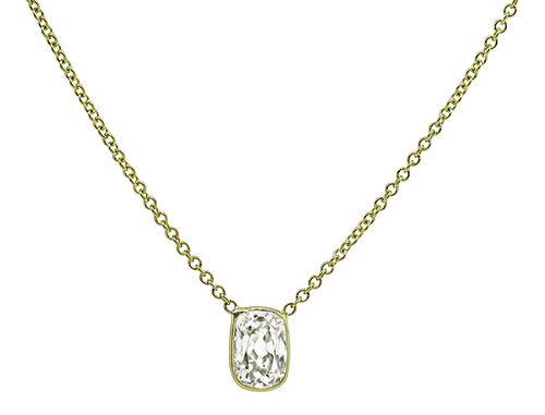 Old Mine Cut Diamond 14k Yellow Gold Pendant Necklace