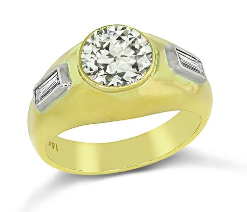 Round Cut Diamond 14k Yellow Gold Men's Ring