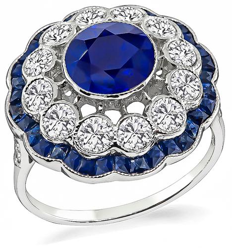 Round Cut Sapphire Round Cut Diamond 18k White Gold Cocktail Ring