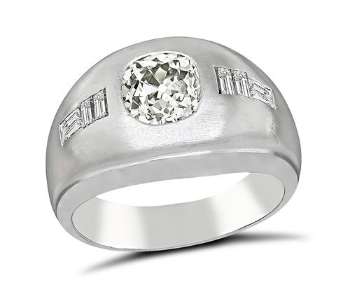 Cushion Cut Diamond 14k White Gold Men's Ring