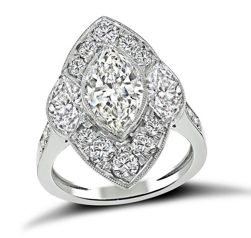 Marquise and Round Cut Diamond Platinum Engagement Ring
