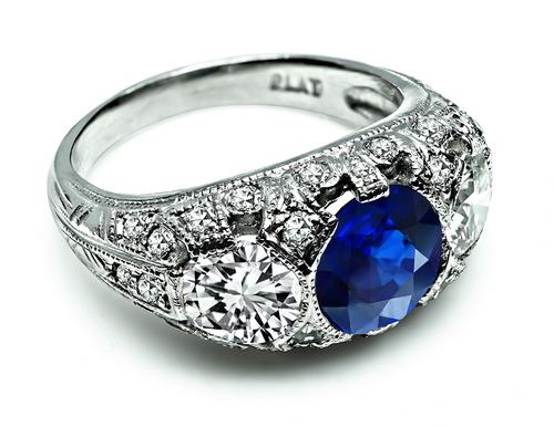 Round Cut Sapphire Round Cut Diamond Platinum Anniversary Ring