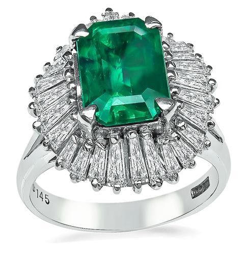 Emerald Cut Emerald Baguette Cut Diamond Platinum Ring