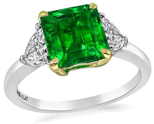 Emerald Cut Emerald Trilliant Cut Diamond Platinum Engagement Ring