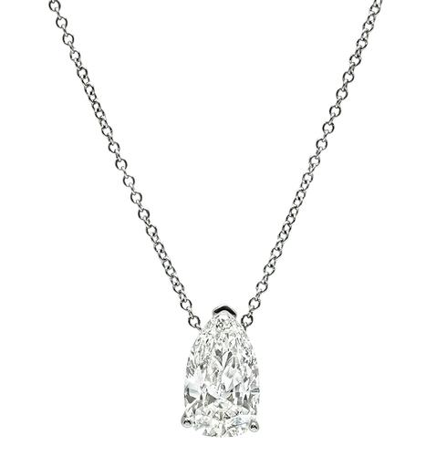 Pear Shape Diamond 14k White Gold Solitaire Necklace