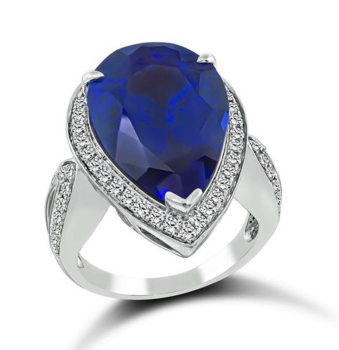 Pear Shape Tanzanite Round Cut Diamond Platinum Ring