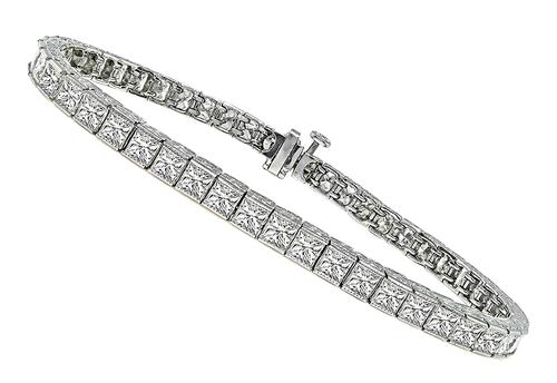 Vintage Estate 14k White Gold 10ctw Diamond Bracelet