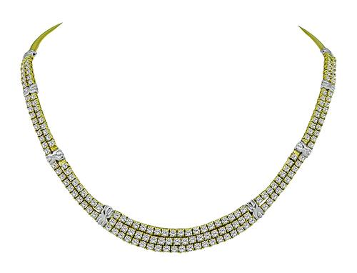 Round Cut Diamond 18k Yellow and White Gold Necklace
