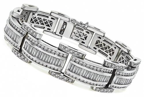 Round and Baguette Cut Diamond 18k White Gold Bracelet