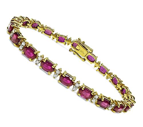 Oval Cut Ruby Round Cut Diamond 18k Yellow Gold Bracelet