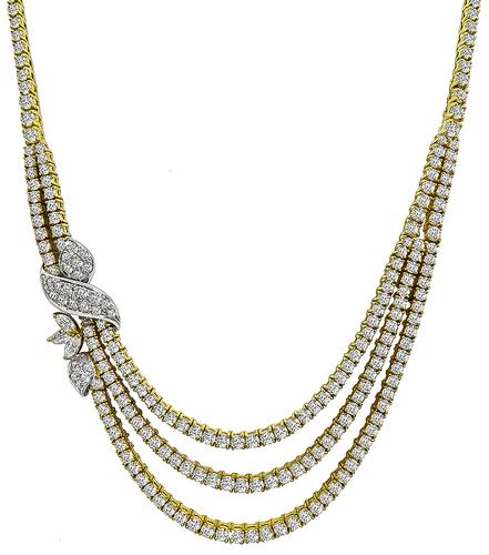 Round and Marquise Cut Diamond 18k Yellow and White Gold Necklace