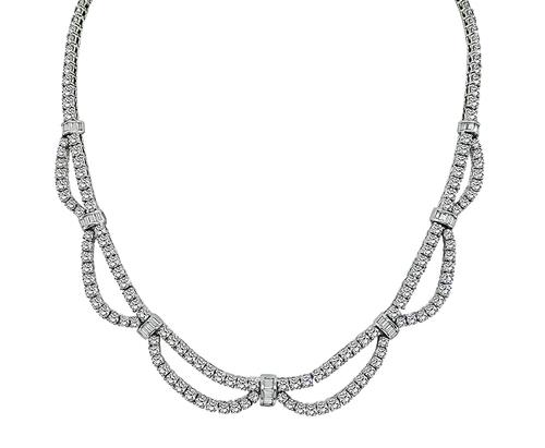 Round and Baguette Cut Diamond 18k White Gold Necklace