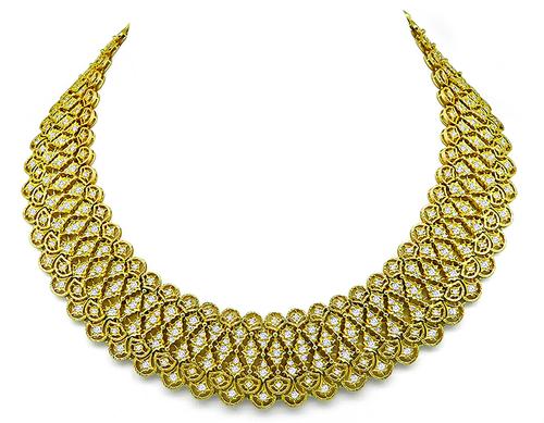 Round Cut Diamond 18k Yellow Gold Choker Necklace