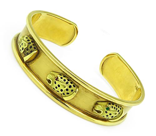 18k Yellow Gold Enamel Cuff Bangle