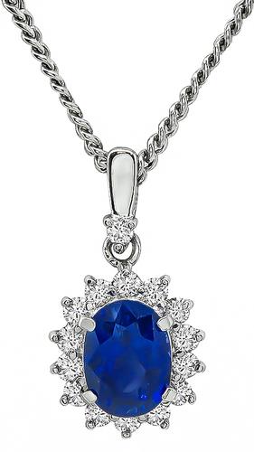 Oval Cut Sapphire Round Cut Diamond Platinum Pendant Necklace