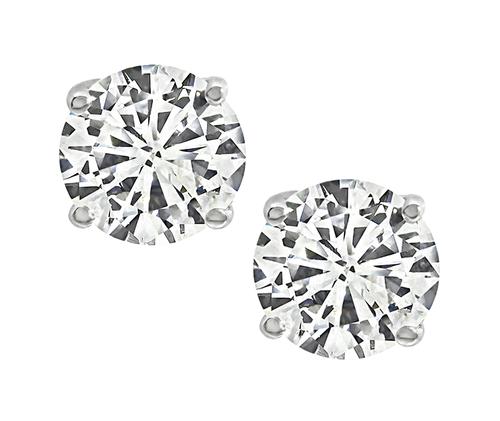 Round Cut Diamond 14k White Gold Studs Earrings