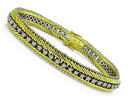 Round Cut Diamond 18k Yellow and White Gold Bracelet