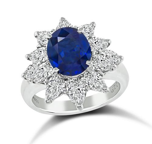 Oval Cut Sapphire Pear Shape Diamond Platinum Engagement Ring