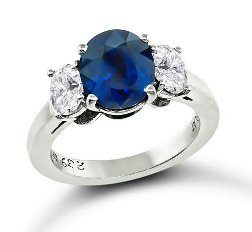 Oval Cut Sapphire Oval Cut Diamond Platinum Engagement Ring