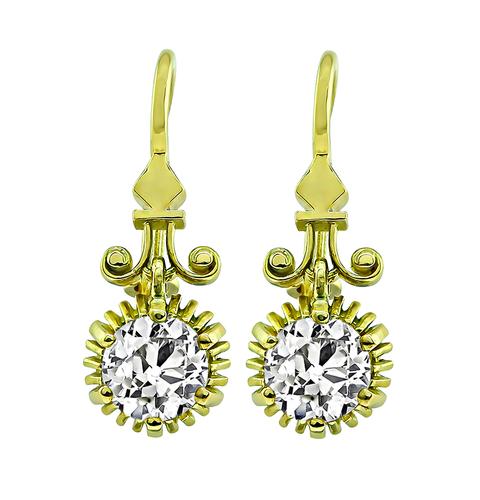 Victorian Old European Cut Diamond 18k Yellow Gold Dangling Earrings