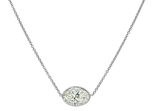 Oval Cut Diamond 14k White Gold Solitaire Pendant Necklace