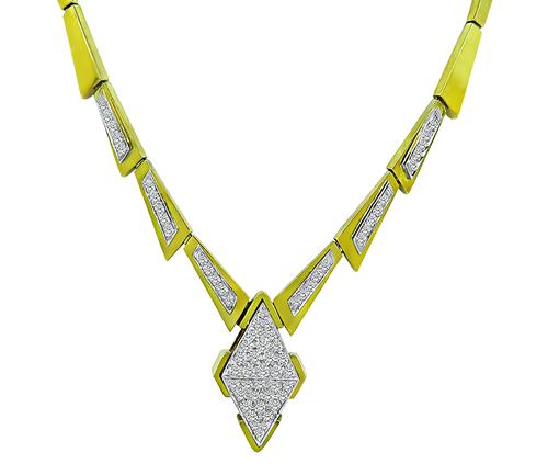 Round Cut Diamond Two Tone 14k Yellow and White Gold Necklace