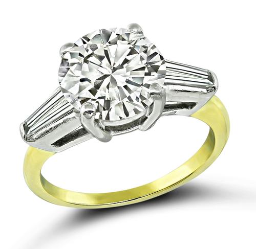 Round Cut Diamond 14k Yellow and White Gold Engagement Ring