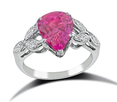 Pear Shape Pink Sapphire Marquise Cut Diamond Platinum Ring