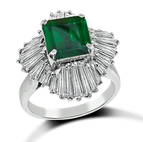 Emerald Cut Emerald Baguette Cut Diamond Platinum Ring