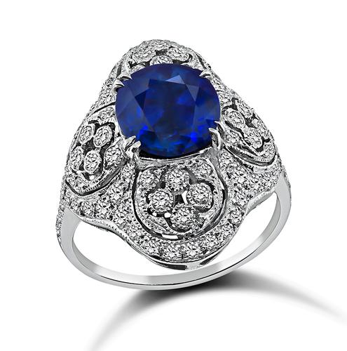 Cushion Cut Sapphire Round Cut Diamond 18k White Gold Ring