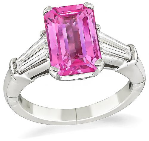 Emerald Cut Pink Sapphire Diamond Platinum Engagement Ring