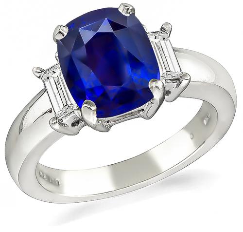 Cushion Cut Sapphire Diamond Platinum Engagement Ring