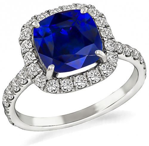 Cushion Cut Ceylon Sapphire Round Cut Diamond Platinum Engagement Ring