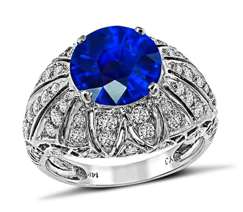 Edwardian Round Cut Sapphire Round Cut Diamond 14k White Gold Engagement Ring