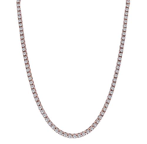 Round Cut Diamond 14k Pink Gold Tennis Necklace