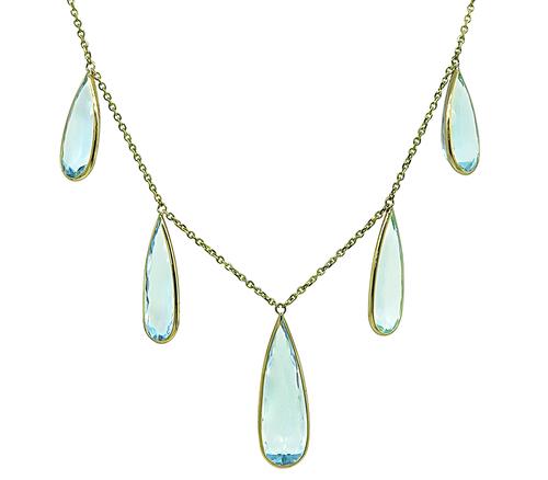 Pear Shape Aquamarine 14k Yellow Gold Necklace