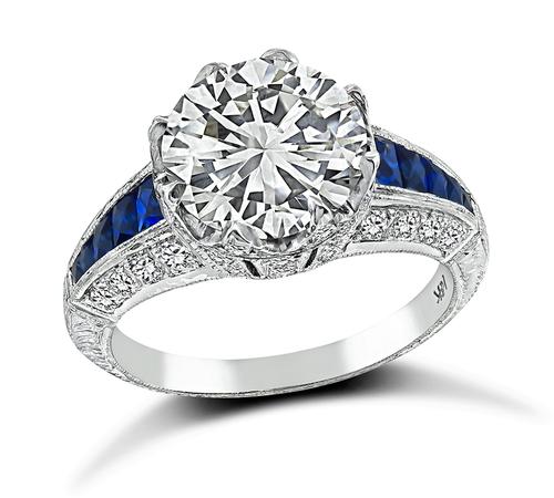 Round Cut Diamond Sapphire 18k White Gold Engagement Ring