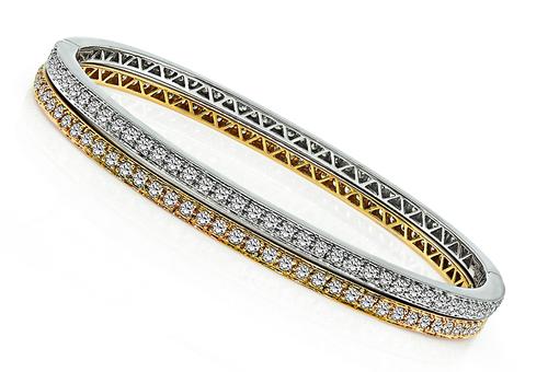 Suite of 2 Round Cut Diamond 18k Pink and White Gold Bangle