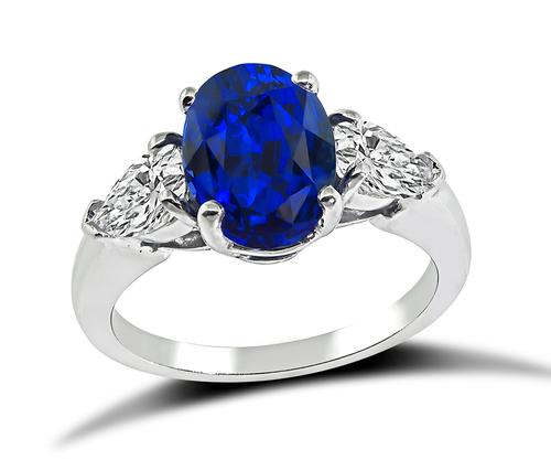 Oval Cut Sapphire Pear Shape Diamond Platinum Engagement Ring