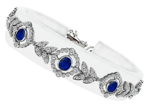 Round Cut Diamond Oval Cut Sapphire 18k White Gold Bracelet