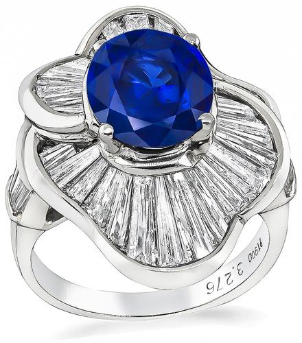 Oval Cut Sapphire Baguette Cut Diamond Platinum Ring