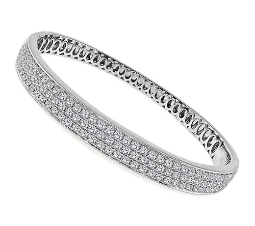 Round Cut Diamond 14k White Gold Bangle