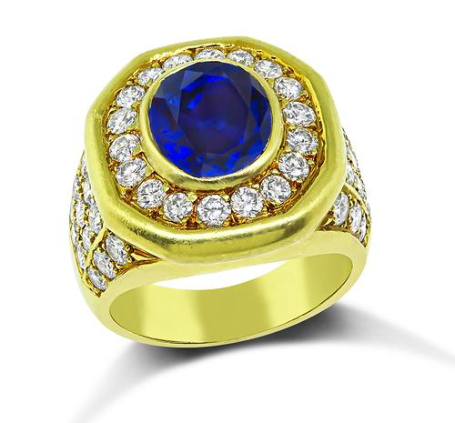 Oval Cut Sapphire Round Cut Diamond 18k Yellow Gold Ring