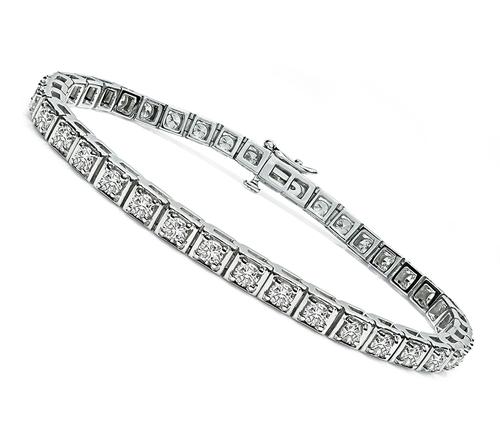 Round Cut Diamond 14k White Gold Line Bracelet