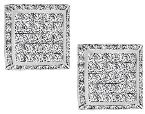 Princess and Round Cut Diamond 18k White Gold Earrings