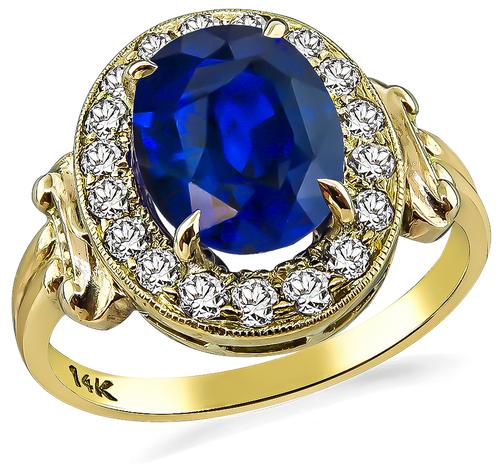 Oval Cut Sapphire Diamond 14k Yellow Gold Ring